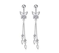 AMDXD Piercing para ombligo 14G, 2 unidades, juego de piercings de mariposa para el ombligo, colgante con circonita, plata