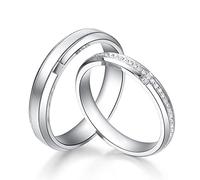 AMDXD PT950 - Anillos de platino con diamante de 0,08 ct, 1 par de alianzas de boda con diseño clásico, Damen 51 & Herren 57, Platino, Diamante