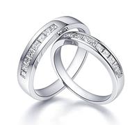 AMDXD PT950 - Anillos de platino con diamante de 0,67 ct, 1 par de alianzas cuadradas, diseño de parejas, anillo de boda, anillo solitario, joyas auténticas, Damen 57 & Herren 66, Platino, Diamante