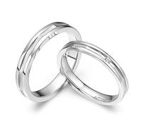 AMDXD PT950 Anillos Diamante 0,02 ct, 1 par de alianzas de diseño mate, anillos de compromiso, anillo de compromiso, Damen 60 & Herren 57, Platino, Diamante