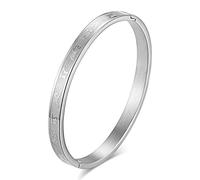 AMDXD Pulsera de acero inoxidable, pulsera budista de seis caracteres, mantra para mujeres y hombres, plata, 21 5 inch, Acero inoxidable, Sin circonitas cúbicas