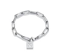 AMDXD Pulsera de acero inoxidable, pulsera de pareja, clip de papel, 26 letras para mujeres y hombres, plata, Acero inoxidable, Sin circonitas cúbicas