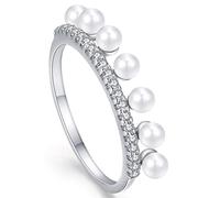 AMDXD S925 Sterling Silber Ringe, Solitärring Perle Krone mit Zirkonia Fein Frauen Schmuck, Schmuck Geburtstag Geschenke für Frauen Mutter Freundin Frau, Nickelfrei, Plata de ley, Zirconia cúbica