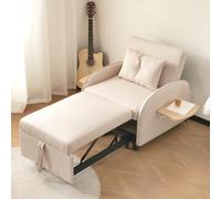 AMDXD Sofá cama individual extensible multifuncional, reclinable con función de cama, sofá cama reclinable triple con mesas de té plegables, 123 (73) x 167 x 78 cm, color beige