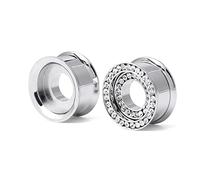 AMDXD Túnel de oreja, 2 pendientes, dilatador doble, 2 filas con circonitas en acero inoxidable, pendientes para hombres y mujeres, Acero inoxidable, Circonia cúbica