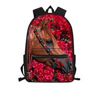 Amebeaut - Mochila de moda con diseño de animales para la escuela, mochila casual de viaje para adolescentes/niños/niñas, Caballo Flor Roja, 15,6 pulgadas, Mochila escolar