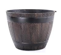 Ameble 1 Paquete de macetero rústico de Barril de Whisky, Maceta de plástico Texturizado con Agujeros de Drenaje para Uso Interior/Exterior, Anillo de 7, 6 Pulgadas (Agujero Abierto)