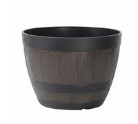Ameble 1 Paquete de macetero rústico de Barril de Whisky, Maceta de plástico Texturizado con Agujeros de Drenaje para Uso Interior/Exterior, Anillo de 9 Pulgadas (Agujero Abierto)