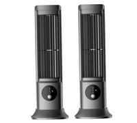 Ameble 2 ventiladores de torre negros sin aspas que soplan aire frío, 3 velocidades de doble posición, ventilador de refrigeración de aire portátil para oficina en casa