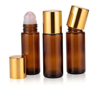 Ameble 3 botellas recargables de vidrio ámbar de 1.7 fl oz para aceites esenciales, botella de cuarzo rosa con bola de cristal natural, contenedor vacío de bola rodante