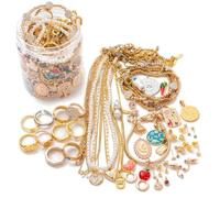 Ameble 50 Unids/set Vintage Mystery Jewelry Jar Surtido Sorpresa con Pendientes, Collares, Anillos, Pinzas para el Cabello para Trajes Diarios, Colección, Oro