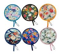 Ameble Abanico de mano plegable de 6 piezas con estampados florales, ventiladores portátiles de poliéster plegables para uso diario, regalos de fiesta, bodas, viajes, alivio del calor