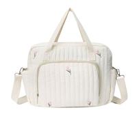Ameble Bolso de bebé acolchado elegante con bordado beige para mamá, bolso de viaje portátil para pañales con correa ajustable para facilitar su transporte.