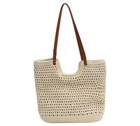 Ameble Bolso de playa de ganchillo de capacidad, bolso de mano tejido para viajes diarios y uso casual, esencial para las vacaciones de verano, de hombro ligero hecho a mano - Beige,
