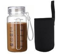Ameble Botella de Agua con Medidas, Botella de Leche de Vidrio con Tapa, Botellas de Agua de Vidrio de borosilicato, Funda de Taza Apta para microondas a Prueba de Fugas - 300 ml