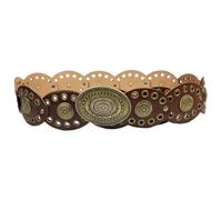 Ameble Cinturón boho vintage concho marrón para mujer, cinturón de cintura con remaches de estilo occidental, accesorio boho de moda para vestidos, jeans, trajes de festival