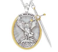 Ameble Collar con colgante de San Miguel y San Cristóbal para hombre, espada del arcángel y medalla de oración del Señor, joyería religiosa, protección ángel guardián estilo 1