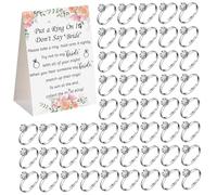 Ameble Juego de anillos para despedida de soltera - Juego de despedida de soltera Ponle un anillo con 60 anillos de metal y elegante cartel de instrucciones para fiesta de boda, fiesta de compromi