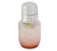 Ameble Juego de jarra de agua y vaso de vidrio transparente con diseño grabado, decantador dispensador de enjuague bucal para uso en dormitorio y baño, juego de bebida vintage, estilo 1