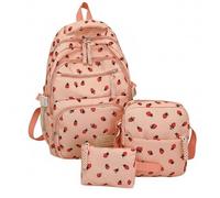 Ameble Lindo juego de mochila escolar juvenil con estampado de fresas para niñas, 3 piezas, incluye bolsa para el almuerzo y estuche para lápices, mochila liviana para niñas adolescentes, para
