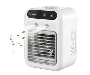 Ameble Mini Enfriador de Aire portátil Recargable, humidificador por pulverización con Temporizador de 8 Horas, Color Blanco.