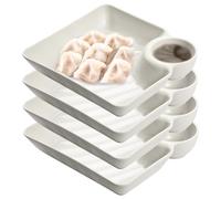Ameble Paquete de 4 platos cuadrados para mojar con bandeja para incorporada, plato para servir patatas fritas y salsas para refrigerios, aperitivos, sushi, platos para fiestas, juego de servir d