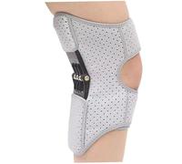 Ameble Rodillera estabilizadora con estabilizadores laterales y resorte ajustable para un estilo de vida activo, con 3 niveles de tensión, transpirable y cómoda para hombres mujeres, color gris.