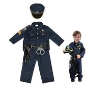 Ameble Traje de pantalones de juego de rol de policía para niños, conjunto de disfraz, traje de fiesta de Halloween para 5-6T, uniforme de oficial detective para niños y niñas