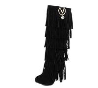 AMEEDA Botas Vaqueras Botas de mujer piel aterciopelada talla 32-43 tacones altos 10cm borlas con flecos hasta la rodilla moda negro rojo(Black Cloth,39)