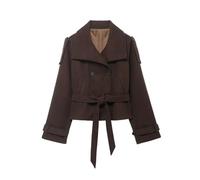 AMEEDA Chaqueta Estilosa para Mujer Spring Stand Collar Woolen Trench Coats For Women Long Sleeve Double Breasted Lace Up Jacket(Dark brown,L)