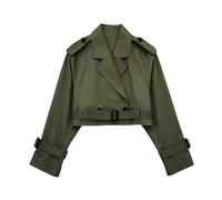 AMEEDA Chaqueta Estilosa para Mujer Women Cropped Trench Jacket Vintage Streetwear Double Breasted Long Sleeve Top Outfits(Deep Green,M)