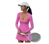 AMEEDA Ropa Padel Mujer Ropa de Tenis for Mujer, Manga Larga, Encaje Ondulado, Falda de Tenis Transpirable(Pink,S)