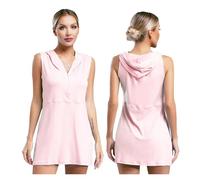 AMEEDA Ropa Padel Mujer Vestido de Tenis con Capucha for Mujer, Moda de Golf, bádminton, sin Mangas, con Media Cremallera, minivestidos(Pink,L)