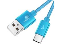 ameego 3.3ft Nylon Braided USB C 3.1 Sync & Fast Charging Cable for Samsung, HTC, Nokia, Sony, Nintendo Switch, and More Device with Type C Reversible Connection - Light Blue