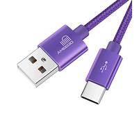 ameego 6.6ft Nylon Braided USB C 3.1 Sync & Fast Charging Cable for Samsung, HTC, Nokia, Sony, Nintendo Switch, and More Device with Type C Reversible Connection - Purple