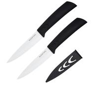 Amefa AUENTHAL - Juego de 2 Cuchillos peladores de cerámica (Hoja de 10 cm) | Mango negro, extremadamente afilado, alta durabilidad de los bordes, funda de cuchillo, caja de regalo