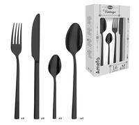 Amefa Cuadrado Cubertería de 16 Piezas, Acero Inoxidable 18/0, Negro
