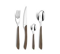 AMEFA Eclat Nature Ménagère 16 couverts inox Pour 4 personnes, Bois Foncé | Diseño natural y amaderado, juego de cubiertos para 16 personas, asa de acero inoxidable 18/0 y de color en ABS efecto madera