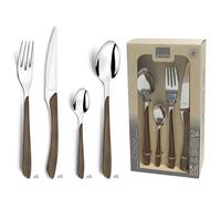 AMEFA Eclat Nature Ménagère 24 couverts inox Pour 6 personnes, Bois Foncé | Diseño natural y amaderado, juego de cubiertos para 24 personas, asa ABS de acero inoxidable 18/0 y efecto madera de colores,