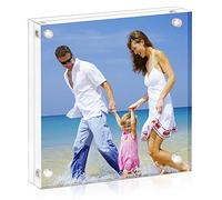 AMEITECH Marco de fotos acrílico 10x10 cm, marcos de fotos acrílicos de bloque transparente de doble cara, marcos de fotos magnéticos sin marco de escritorio