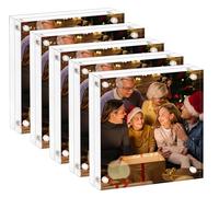 AMEITECH Marco de fotos acrílico de 13 x 13cm, marco de fotos transparente de doble cara sin marco con pantalla magnética de acrílico de escritorio independiente, 5 paquetes