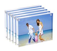 AMEITECH Marco de Fotos acrílico de 13x18 cm, Marcos magnéticos, Soporte de 10 + 10MM de Espesor en Escritorio o Mesa, Transparente - Paquete de 5