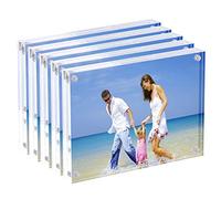 AMEITECH Marcos de acrílico, juego de bloques de doble cara transparente de 10 x 15 cm, marco de fotos magnético sin marco de escritorio - Paquete de 5