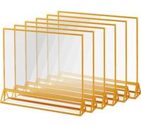 AMEITECH Soporte horizontal de acrílico de 11 x 8.5 pulgadas con bordes dorados, soportes transparentes de doble cara para menú, marcos de fotos para números de mesa de boda, letreros de restaurante,