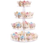 AMEITECH Soporte para cupcakes, soporte redondo de acrílico para cupcakes de 4 niveles, torre de postre, soporte para pasteles para bodas, cumpleaños, fiestas temáticas, 38,8 cm (transparente)