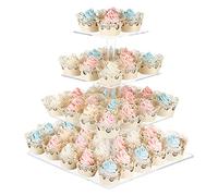 AMEITECH Soporte para magdalenas, 4 niveles, cuadrado, acrílico, para postre, torre, pastelería, para boda, cumpleaños, fiesta, temática, transparente