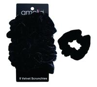Amelia Beauty Black Velvet Scrunchies Medium 3.5in suave en el cabello Strong Hold Sopch No Snag Sin abolladuras ni pliegues. 8 paquete