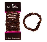 Amelia Beauty, coleteros de satén delgados, color marrón, paquete de 12 unidades, 2 pulgadas de diámetro, sujeción suave y fuerte, sin enganches, sin abolladuras, sin arrugas