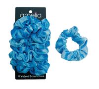 Amelia Beauty Sky Blue Velvet Scrunchies Medium 3.5in suave en el cabello Strong Hold Sopch No Snag Sin abolladuras ni pliegues. 8 paquete