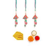 Amelia Rajasthani Traditional Lumba with Latkan Work | Zardozi Embroidery Design and Colorful Beads Latkan | Latkan Rakhi For Bhabhi - Pack of 3